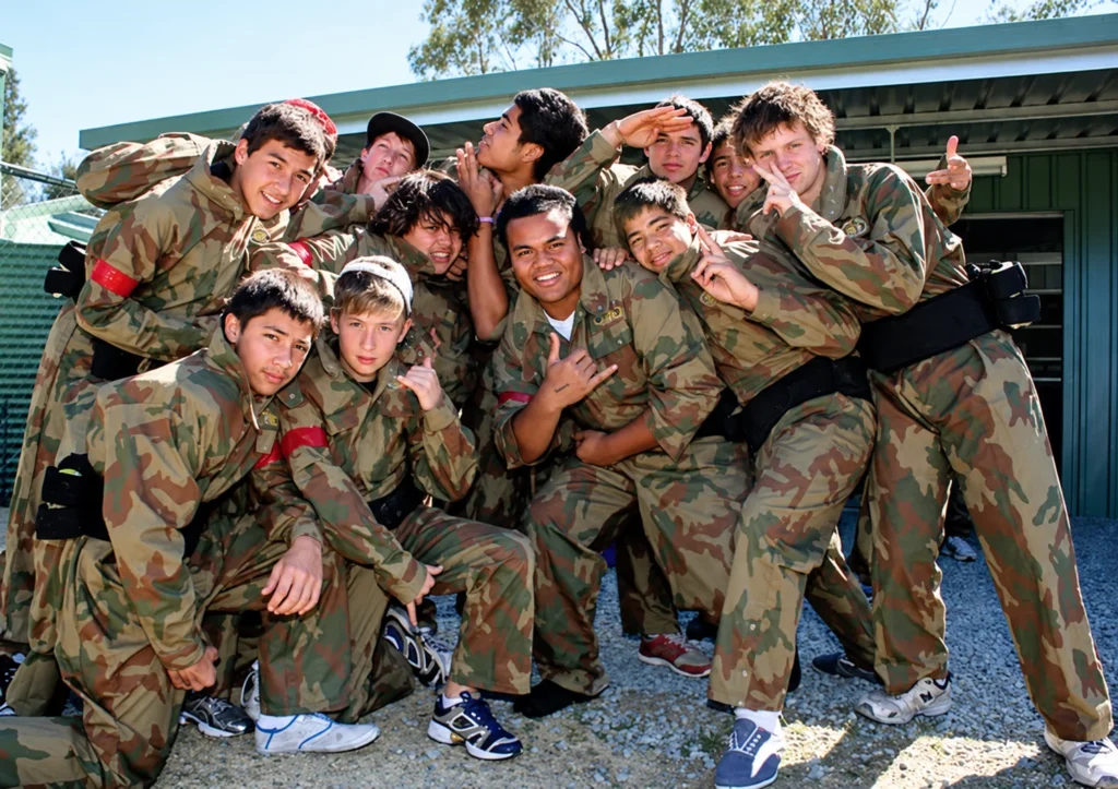 Young players celebrating a paintball day