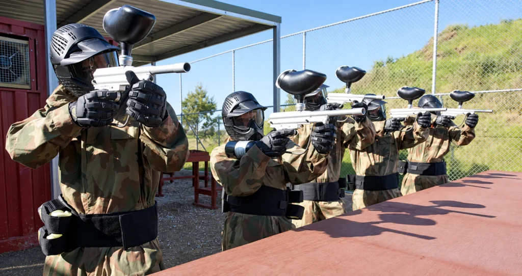 Friends ready to play paintball